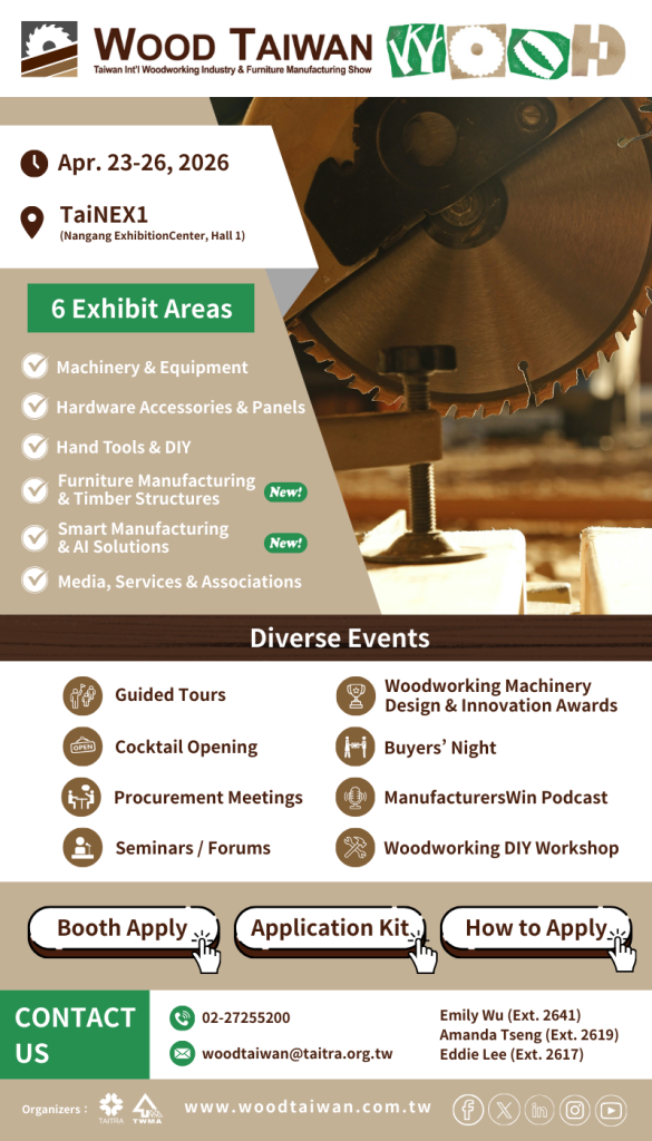 WOOD TAIWAN 2026 Join Asia’s leading woodworking trade show – Register Today